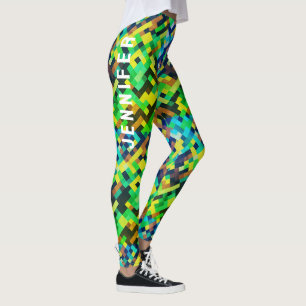 Moderne geometrische groene pixelart gamingpatroon leggings