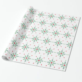 Moderne Geometrische Groene Sneeuwvlok Kerstmis Cadeaupapier