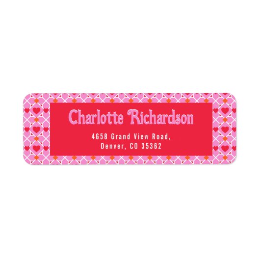 Moderne geometrische hartpatroon roze retouradres etiket (Voorkant)