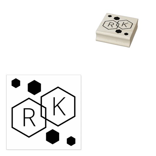 Moderne geometrische hexagons bruiloft-initiaal rubberstempel (Gestempeld)