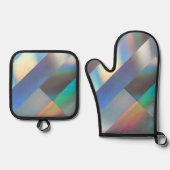 Moderne geometrische holografische pasteelregenboo ovenwant & pannenlap set (Voorkant)