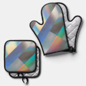 Moderne geometrische holografische pasteelregenboo ovenwant & pannenlap set (Voorkant / Achterkant)