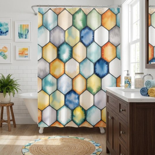 Moderne Geometrische Honingraat Douchegordijn