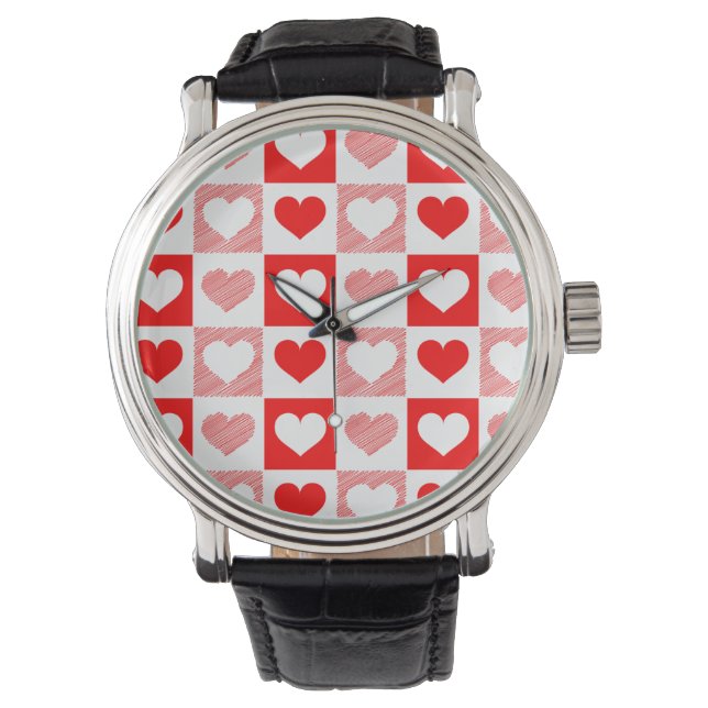 Moderne geometrische horloge met hartjes motief (Voorkant)