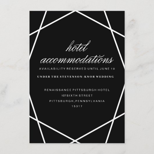 Moderne geometrische hotelkaart informatiekaartje (Voorkant)