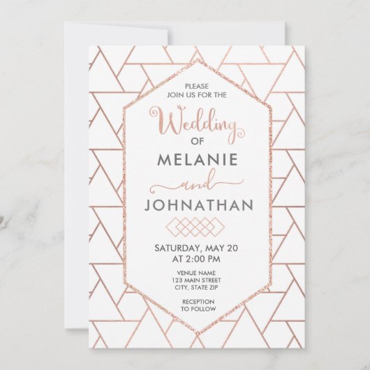 Moderne Geometrische Huwelijksuitnodiging, Roos Go Kaart (Voorkant)