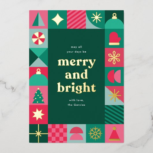 Moderne Geometrische Iconen Kerstgroet Folie Feestdagenkaart (Voorkant)