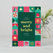Moderne Geometrische Iconen Kerstgroet Folie Feestdagenkaart (Staand Voorkant)