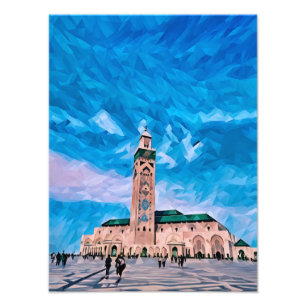 Moderne geometrische illustratie van de Hassan II- Foto Afdruk