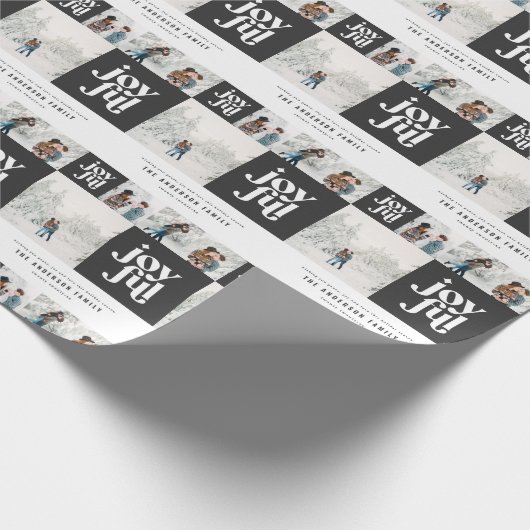 Moderne geometrische joyful typografie foto kerst cadeaupapier (Hoek)