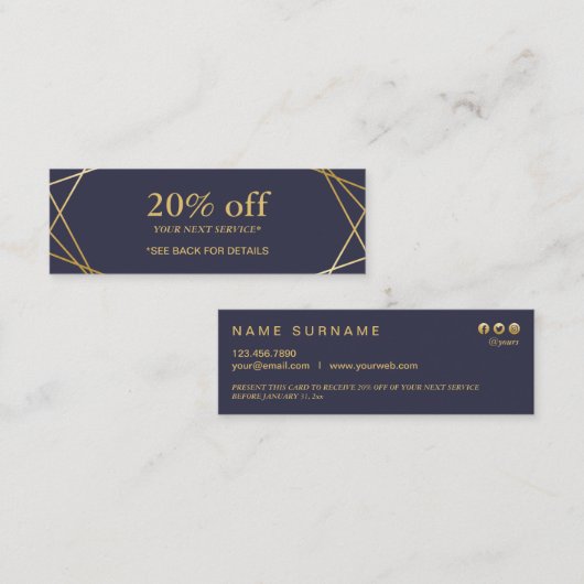 Moderne geometrische kaart met minikaart voor mini mini visitekaartje (Voorkant / Achterkant)