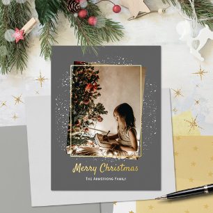 Moderne geometrische kerst Charcoal grijs goud Folie Feestdagen Briefkaart