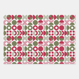 Moderne Geometrische Kerst Groen en Rood Inpakpapier Vel