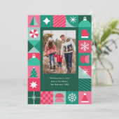 Moderne Geometrische Kerst Iconen Foto Feestdagenkaart (Staand voorkant)