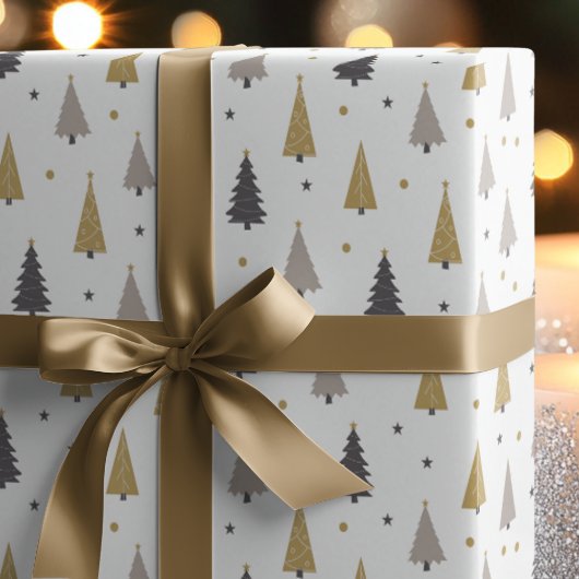 Moderne Geometrische Kerstbomen & Sterren Kerstfee Cadeaupapier