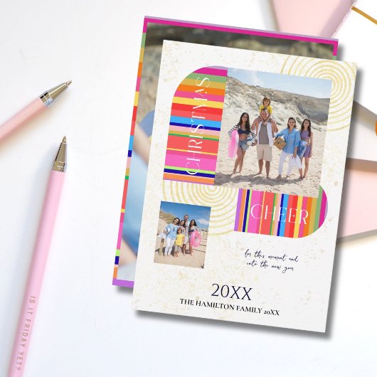 Moderne geometrische kerstkaart met 3 foto's en bo