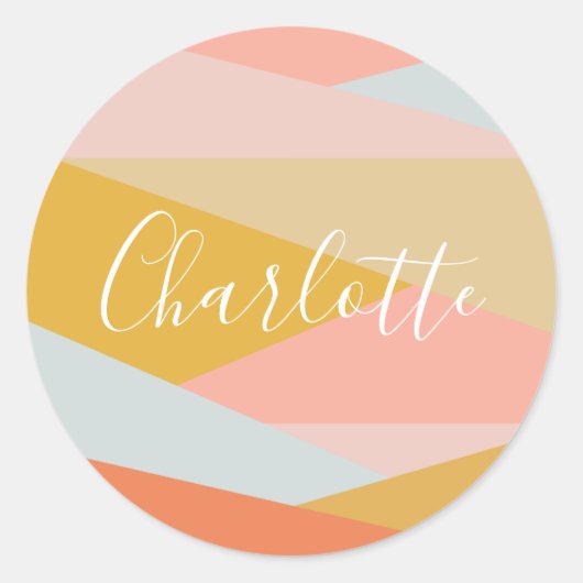 Moderne geometrische kleurenblok Persoonlijk koraa Ronde Sticker (Voorkant)