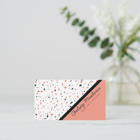 Moderne geometrische kleurenblok Terrazzo Visitekaartje (Staand voorkant)