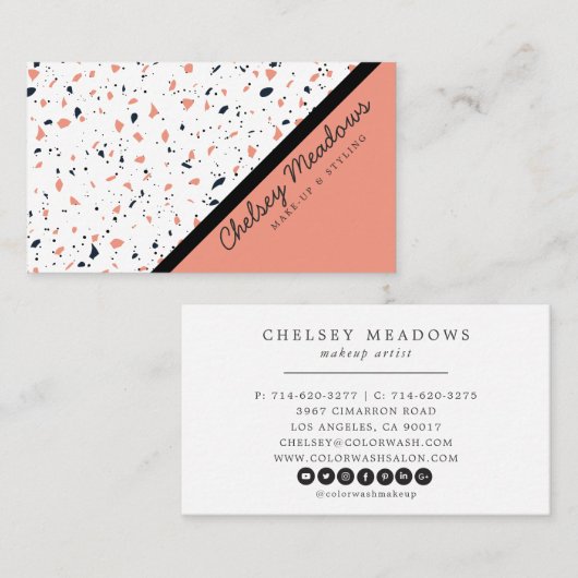 Moderne geometrische kleurenblok Terrazzo Visitekaartje (Voorkant / Achterkant)