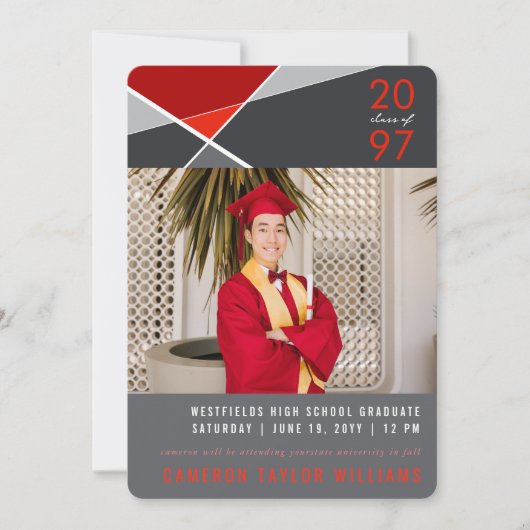 Moderne geometrische kleurenblokken Geo-foto-Afstu Aankondiging (Voorkant)