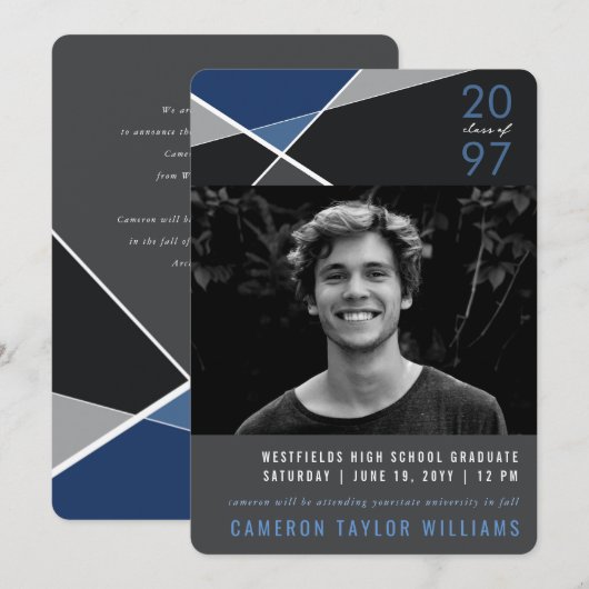 Moderne geometrische kleurenblokken Geo-foto-Afstu Aankondiging (Voorkant / Achterkant)