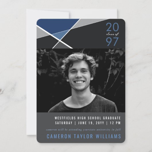 Moderne geometrische kleurenblokken Geo-foto-Afstu Aankondiging (Voorkant)