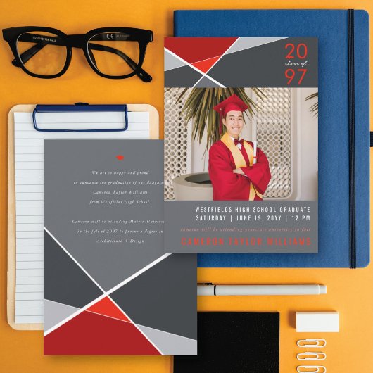 Moderne geometrische kleurenblokken Geo-foto-Afstu Aankondiging