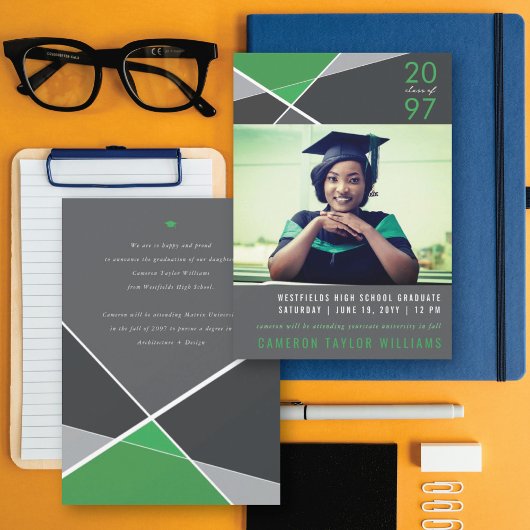 Moderne geometrische kleurenblokken Geo-foto-Afstu Aankondiging