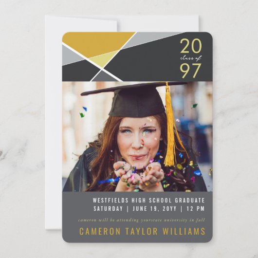 Moderne geometrische kleurenblokken Geo-foto-Afstu Aankondiging (Voorkant)