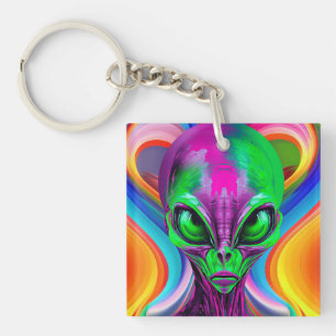 Moderne Geometrische Kleurrijke Alien Sleutelhanger