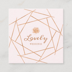 Moderne geometrische koper- en Floral Roos bruilof Vierkante Visitekaartje