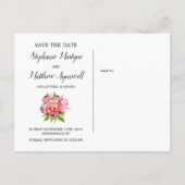 Moderne Geometrische Koraal Pioen Bruiloft Save Th Aankondigingskaart (Achterkant)