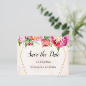 Moderne Geometrische Koraal Pioen Bruiloft Save Th Aankondigingskaart (Staand voorkant)