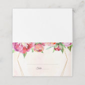 Moderne geometrische koraal pioenen bloemenbruilof plaatskaartje (Buitenkant ongevouwen)