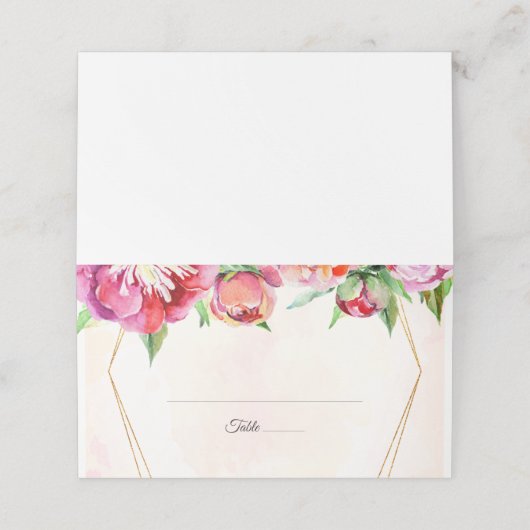 Moderne geometrische koraal pioenen bloemenbruilof plaatskaartje (Buitenkant ongevouwen)