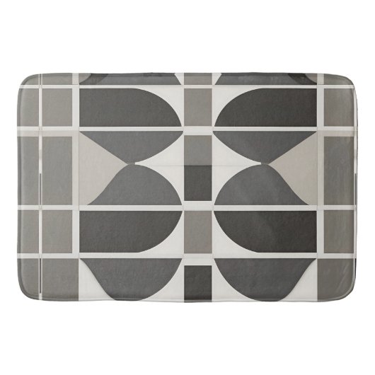 Moderne geometrische krommen in grijs en wit badmat (Voorkant)