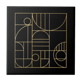 Moderne geometrische kunst Deco Faux Gold/Black Tegeltje
