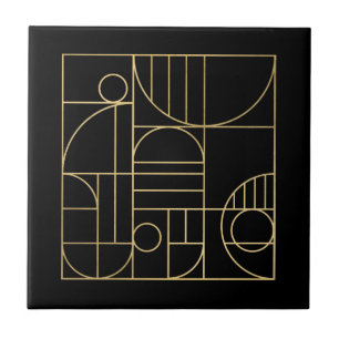 Moderne geometrische kunst Deco Faux Gold/Black Tegeltje