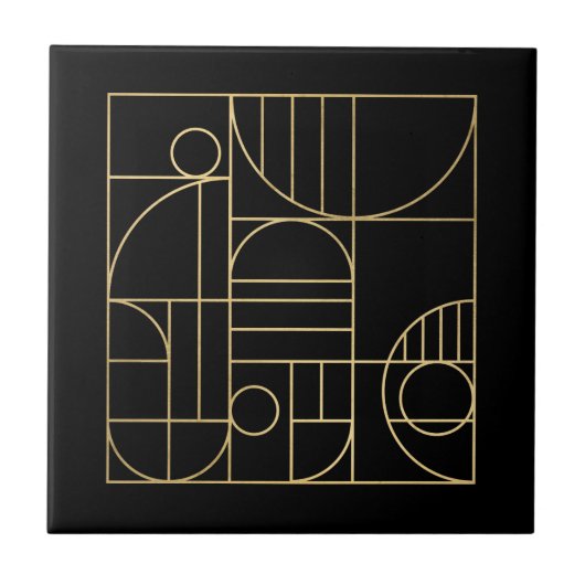Moderne geometrische kunst Deco Faux Gold/Black Tegeltje (Voorkant)