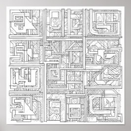 Moderne Geometrische Kunst: Digitaal Blokpatroon Poster