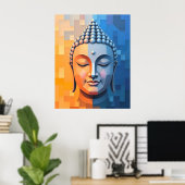 Moderne geometrische kunst | Mediterende Boeddha Poster (Thuiskantoor)