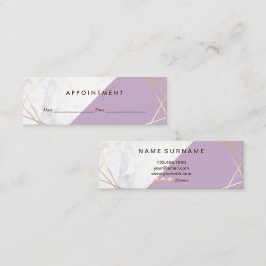 Moderne geometrische lavender Marble Appointing Mini Visitekaartje (Voorkant / Achterkant)