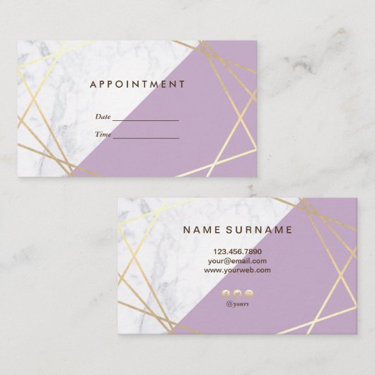 Moderne geometrische lavender Marble Appointing Visitekaartje (Voorkant / Achterkant)