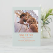 Moderne geometrische lichtblauwe pasteltint foto save the date (Staand voorkant)