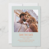 Moderne Geometrische Lichtblauwe Perzik Pastel Fot Save The Date (Voorkant)