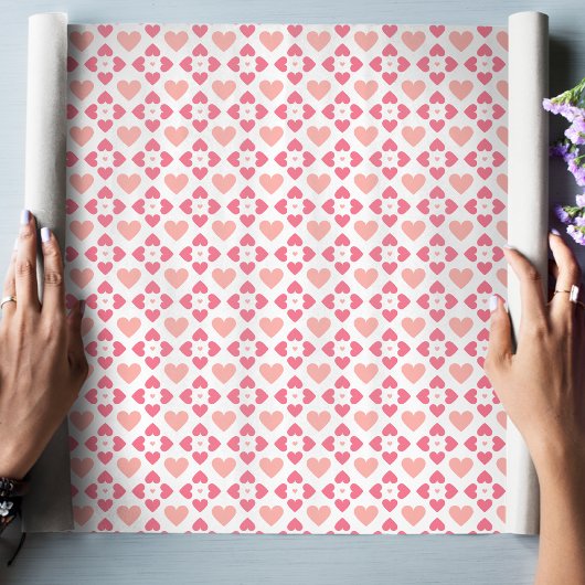 Moderne geometrische liefde hart bloemig roze perz cadeaupapier