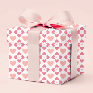 Moderne Geometrische Liefdeshart Bloemrijk Roze Pe Cadeaupapier