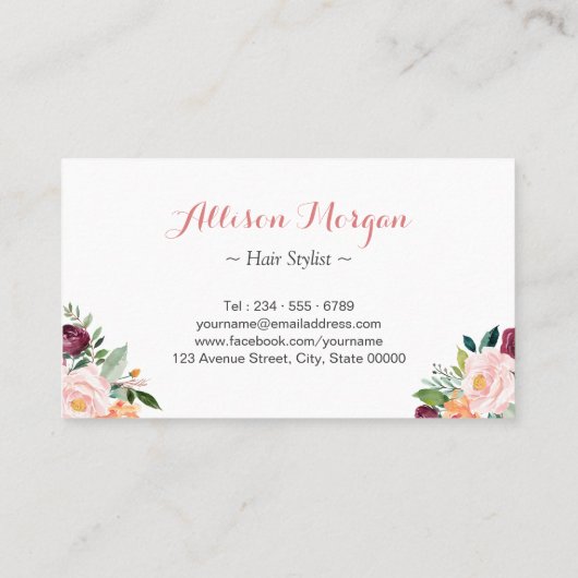 Moderne geometrische Lijst Floral haar Stylist Visitekaartje (Achterkant)