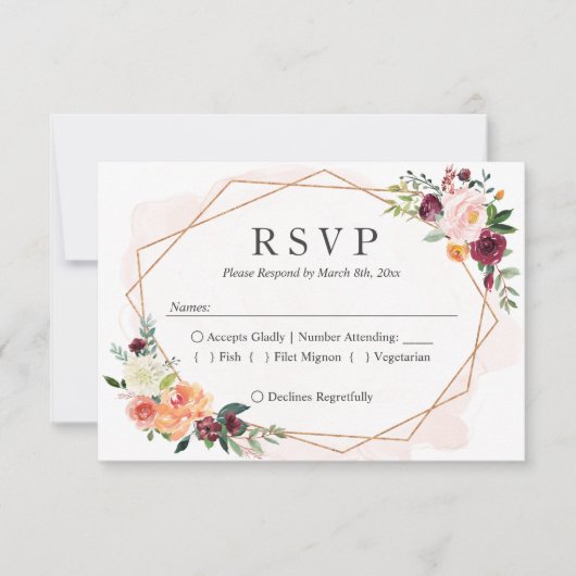 Moderne Geometrische Lijst Floral Wedding RSVP Ant (Voorkant)