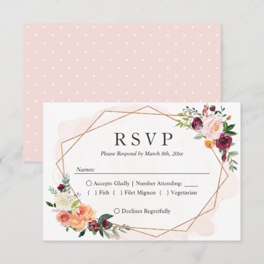 Moderne Geometrische Lijst Floral Wedding RSVP Ant (Voorkant / Achterkant)